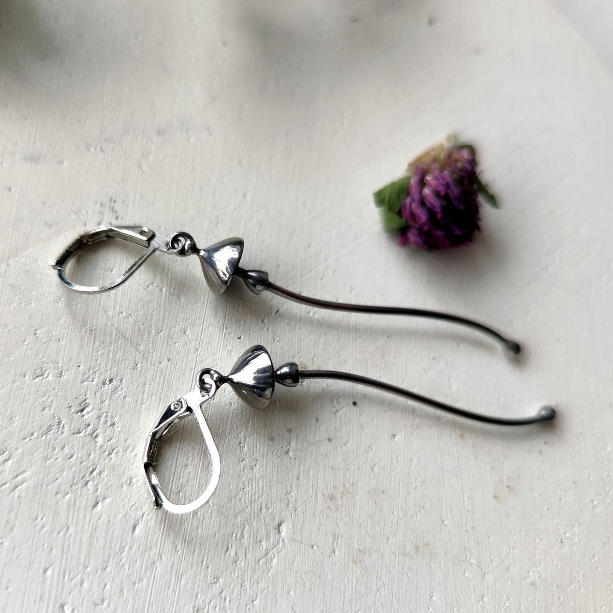Silver Tone Mushroom Dangle Earrings – Copper & Pewter Mycology