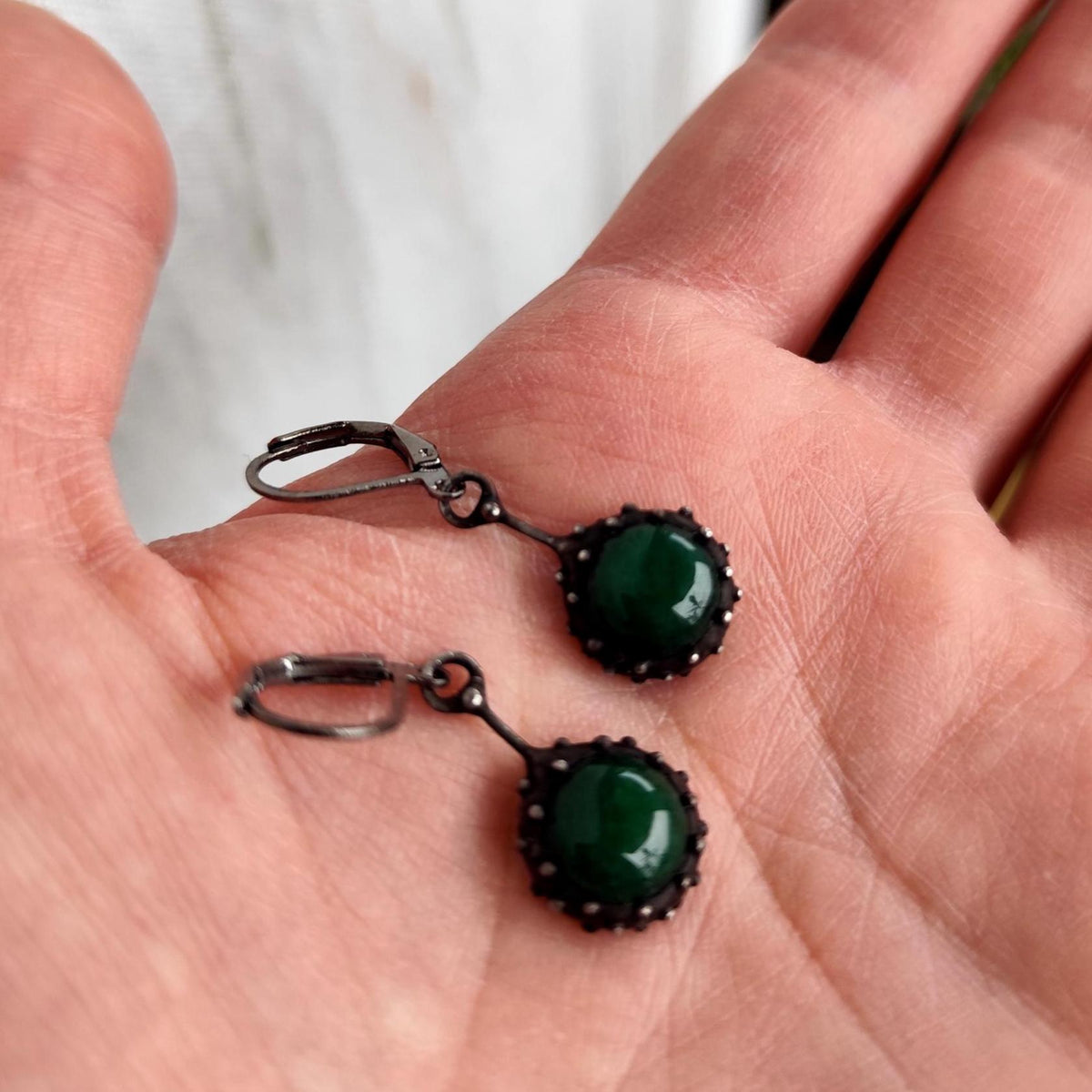 Green Jadeite Drop Earrings – Blackened Copper