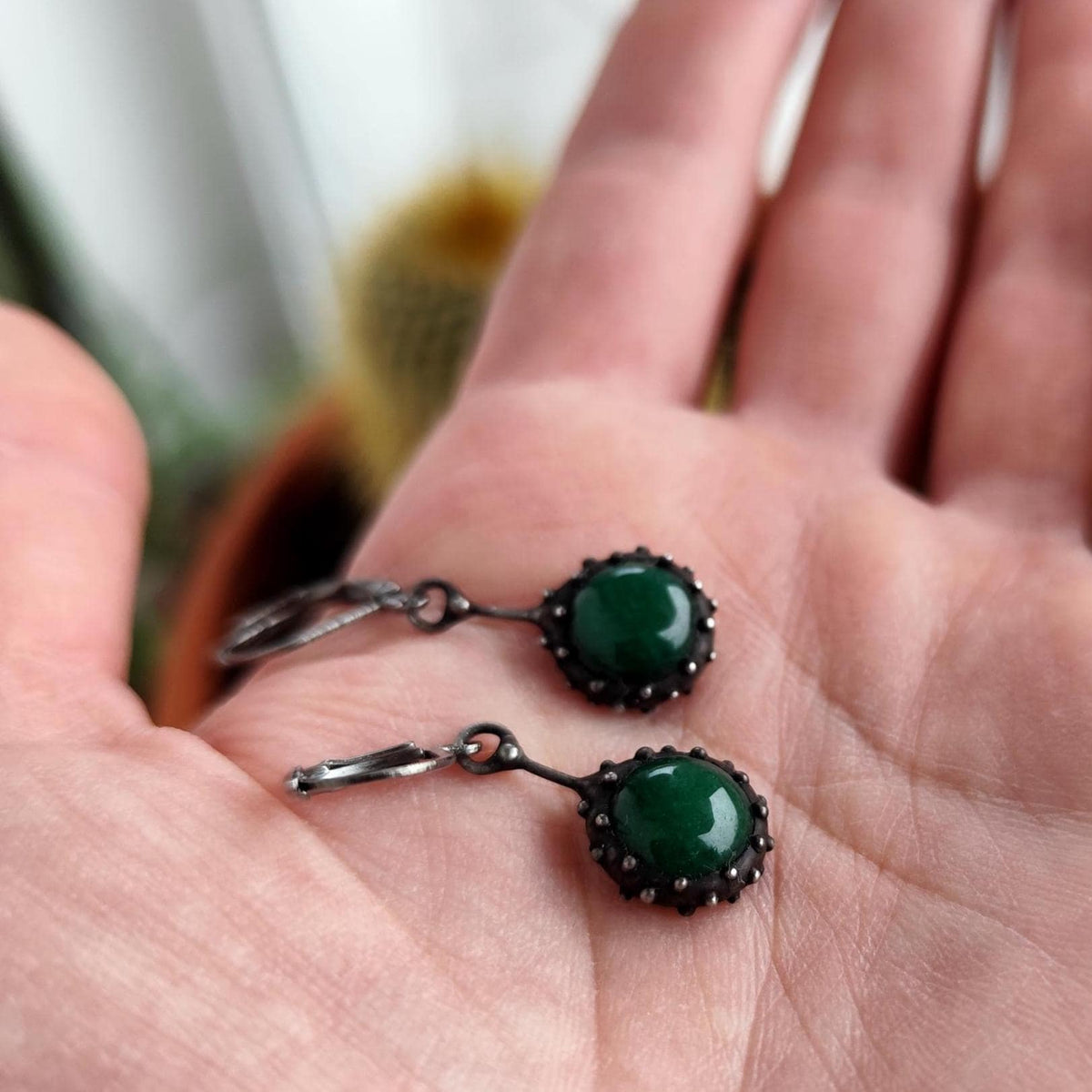 Green Jadeite Drop Earrings – Blackened Copper