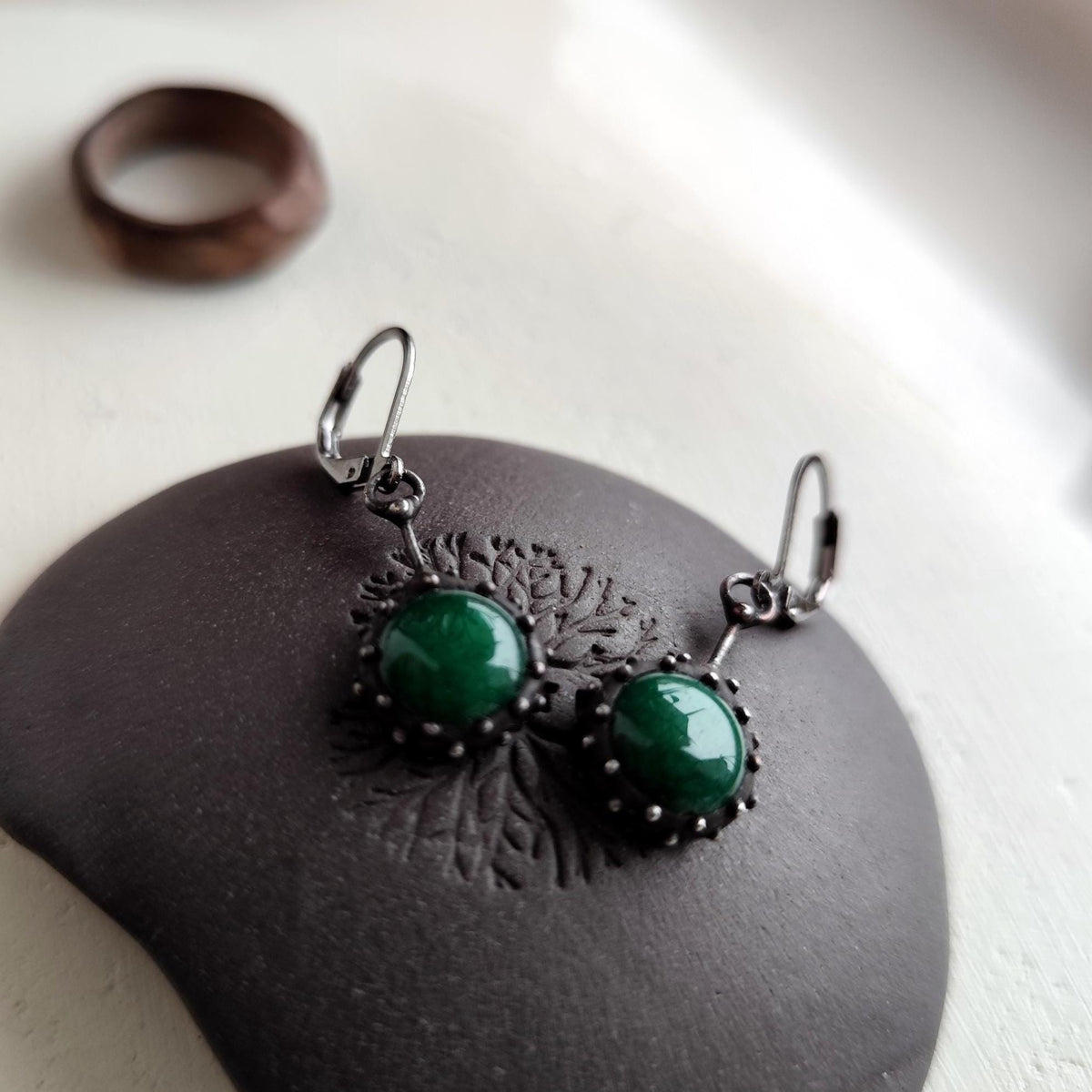 Green Jadeite Drop Earrings – Blackened Copper