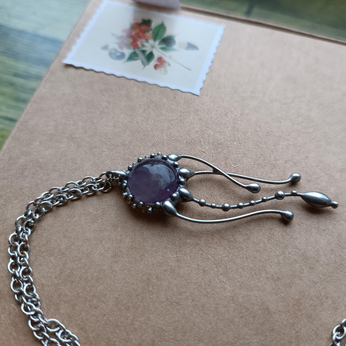 Amethyst Jellyfish Pendant Necklace – Silver Tone