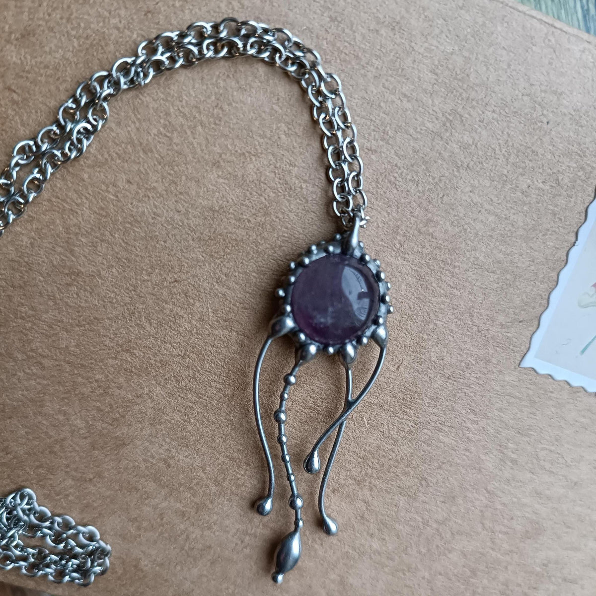 Amethyst Jellyfish Pendant Necklace – Silver Tone