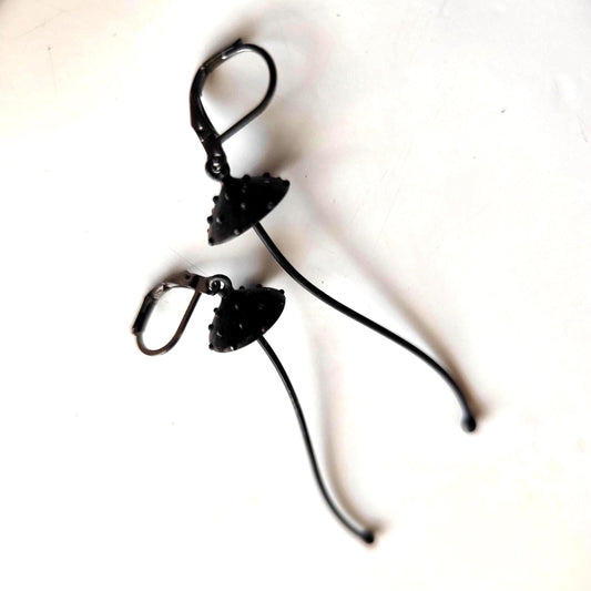Black Amanita Mushroom Dangle Earrings – Copper & Pewter