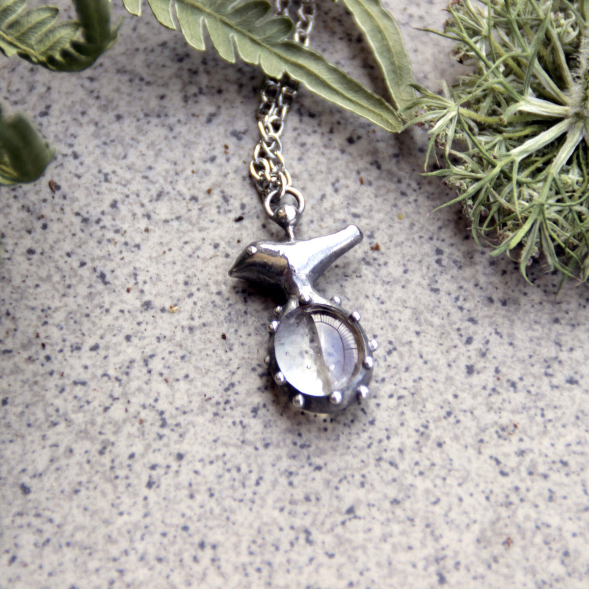 Clear Glass Bird Necklace – Silver Tone