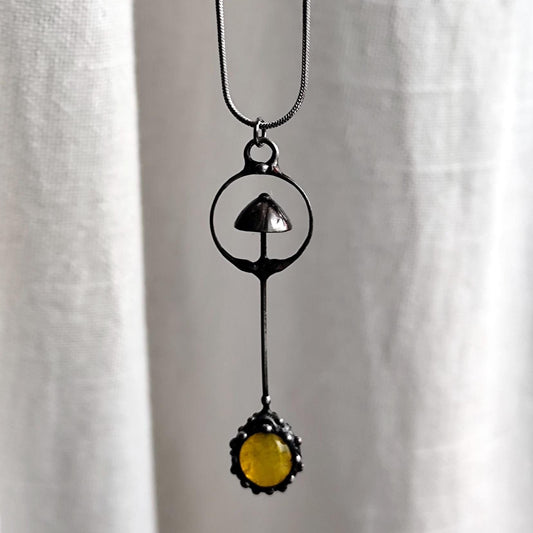 Yellow Glass Mushroom Pendant Necklace – Blackened Copper