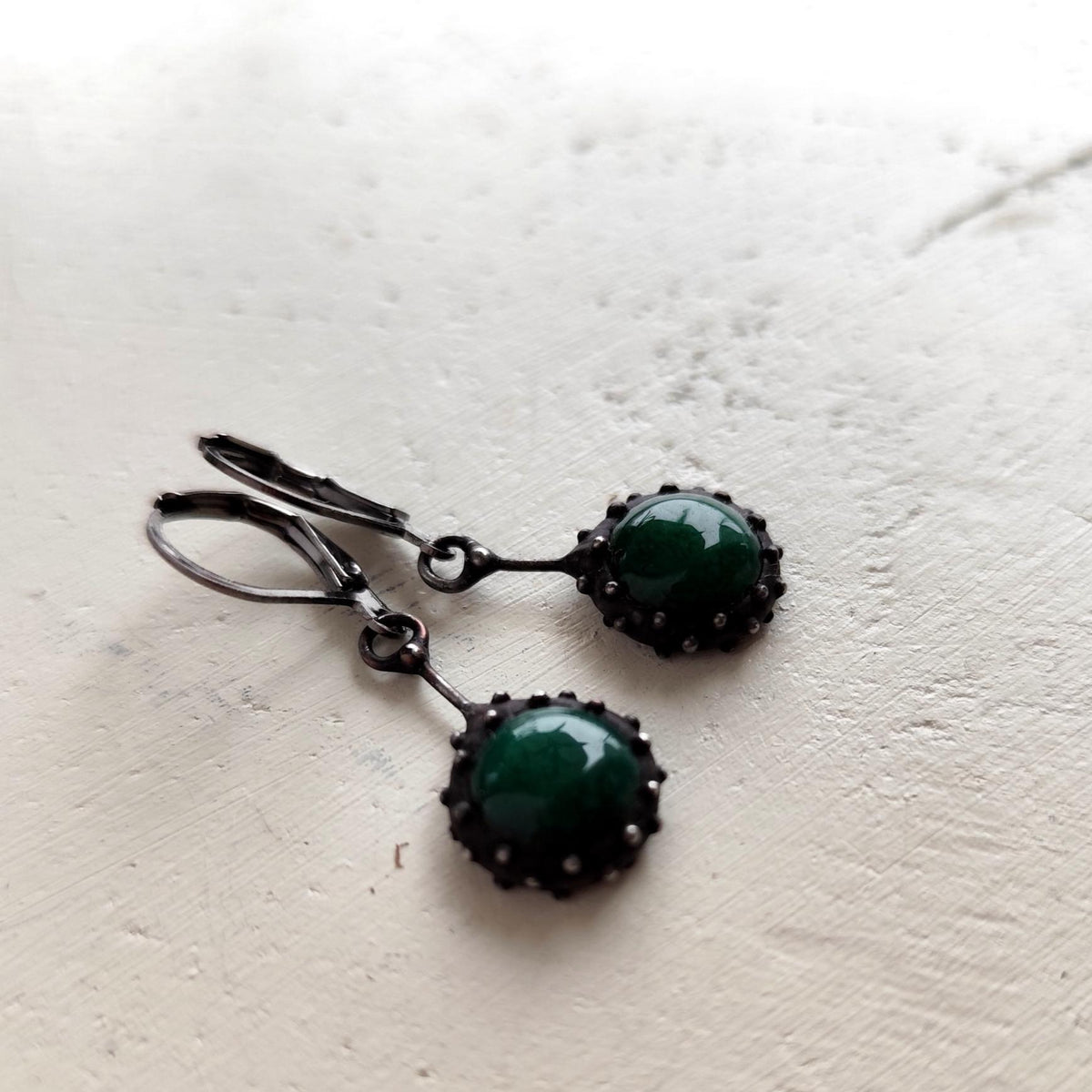 Green Jadeite Drop Earrings – Blackened Copper