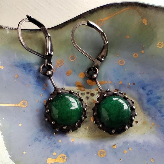 Green Jadeite Drop Earrings – Blackened Copper