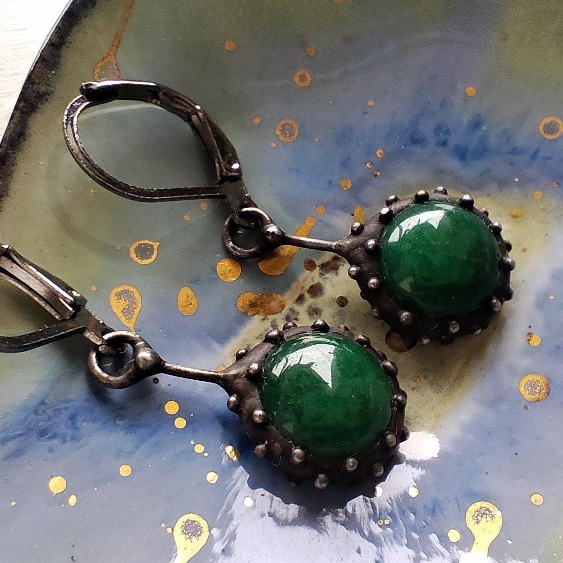 Green Jadeite Drop Earrings – Blackened Copper