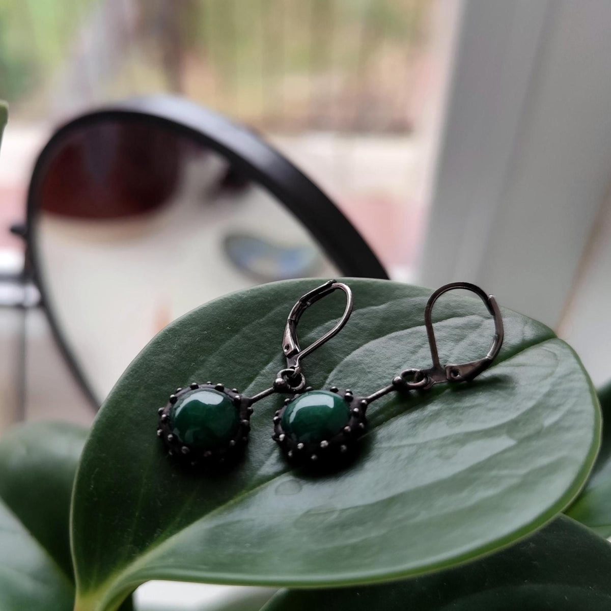 Green Jadeite Drop Earrings – Blackened Copper