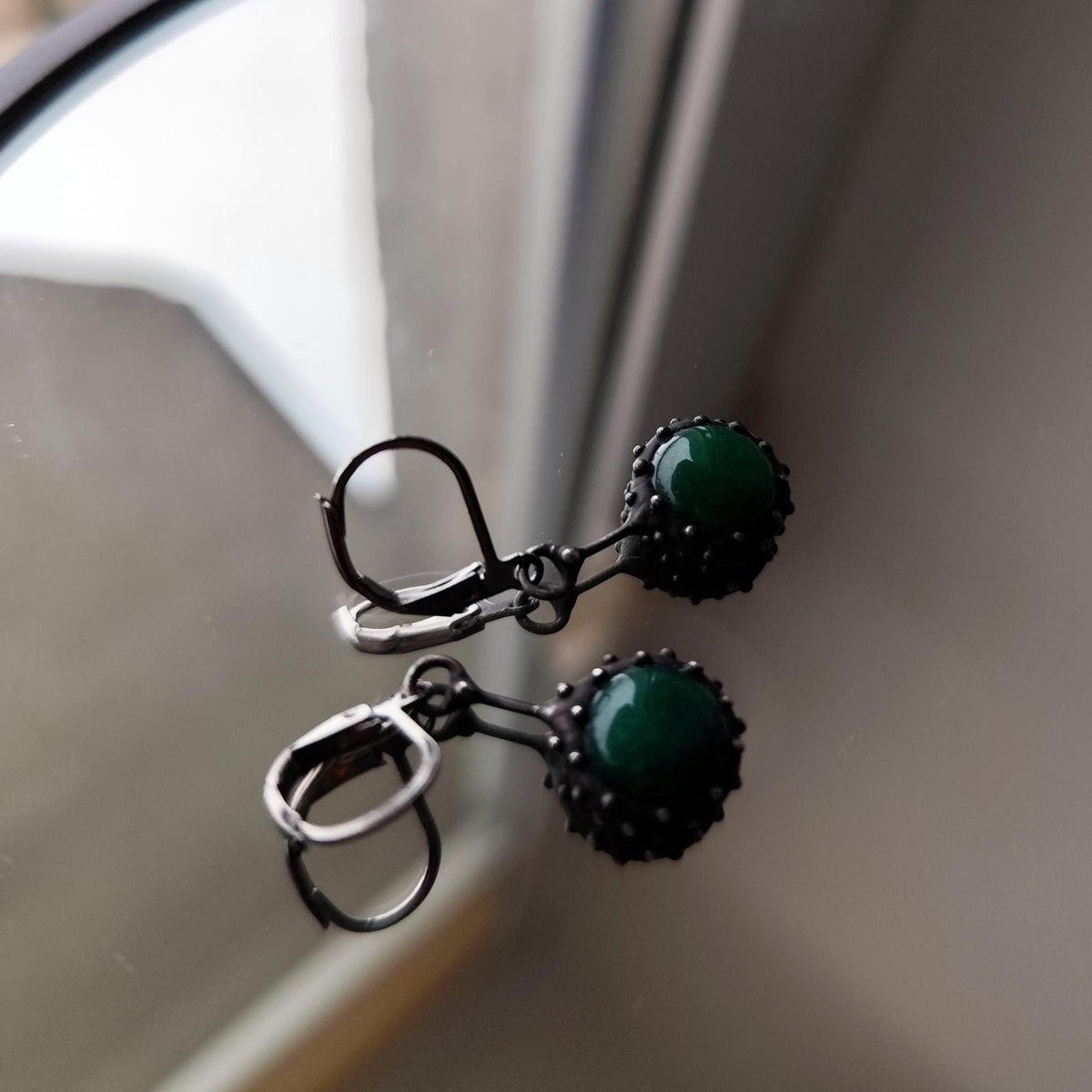 Green Jadeite Drop Earrings – Blackened Copper