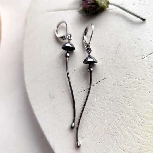 Silver Tone Mushroom Dangle Earrings – Copper & Pewter Mycology
