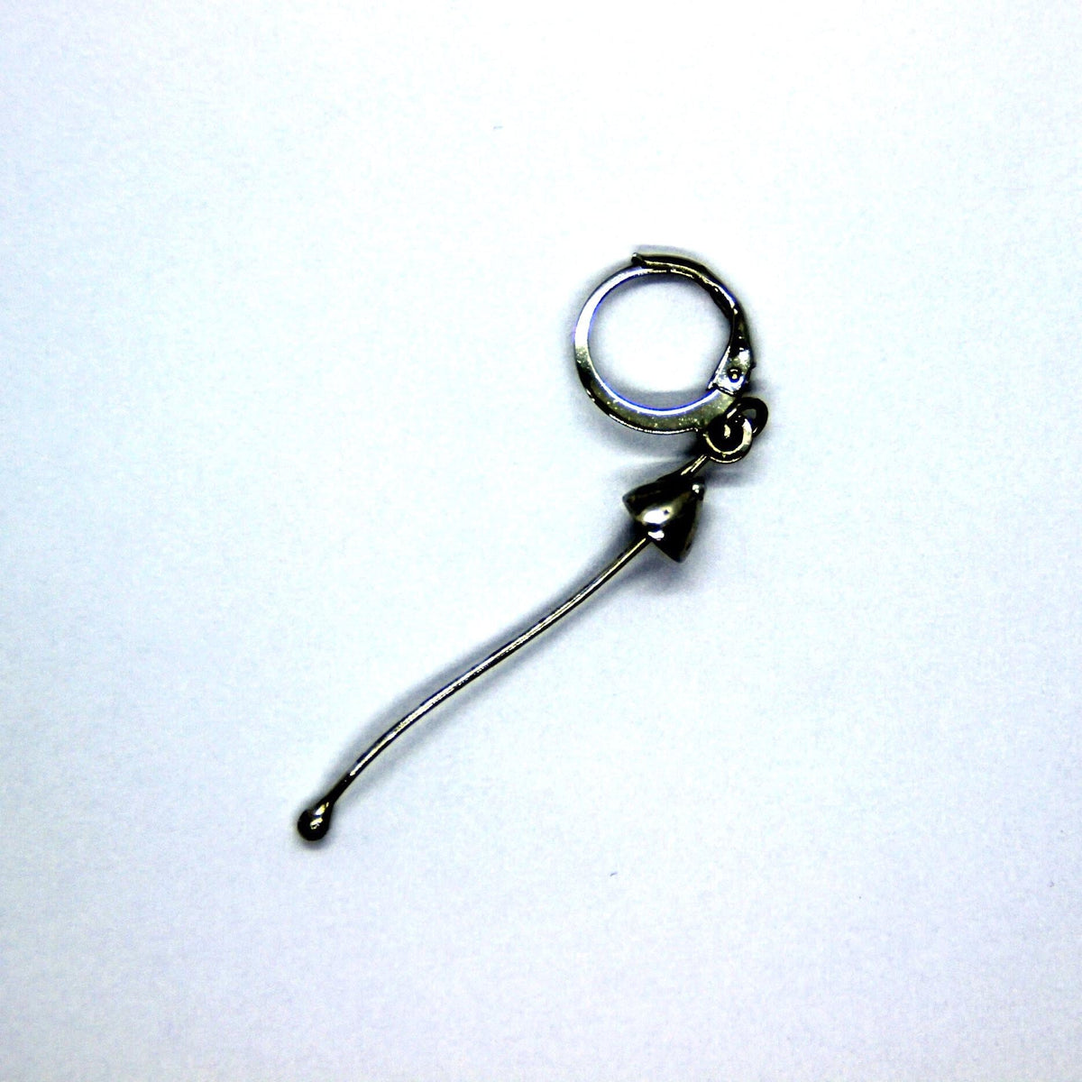 Silver Tone Mushroom Single Earring – Extra Long Curved Stem Minimalist
