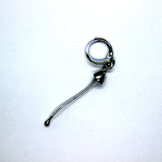 Silver Tone Mushroom Single Earring – Extra Long Curved Stem Minimalist