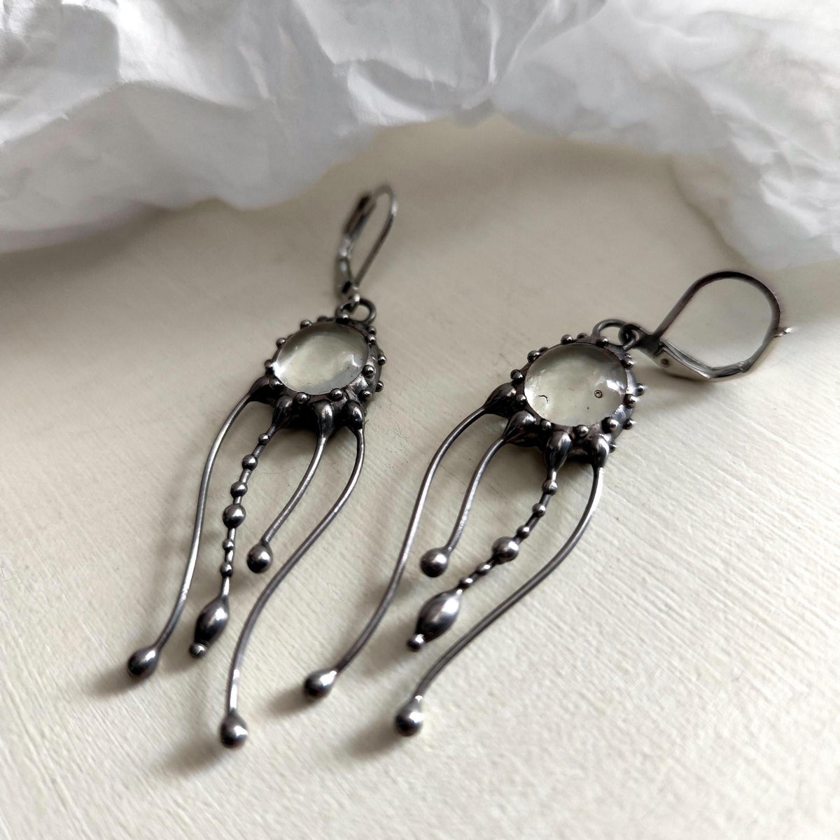 Clear Stained Glass Jellyfish Earrings – Silver Tone