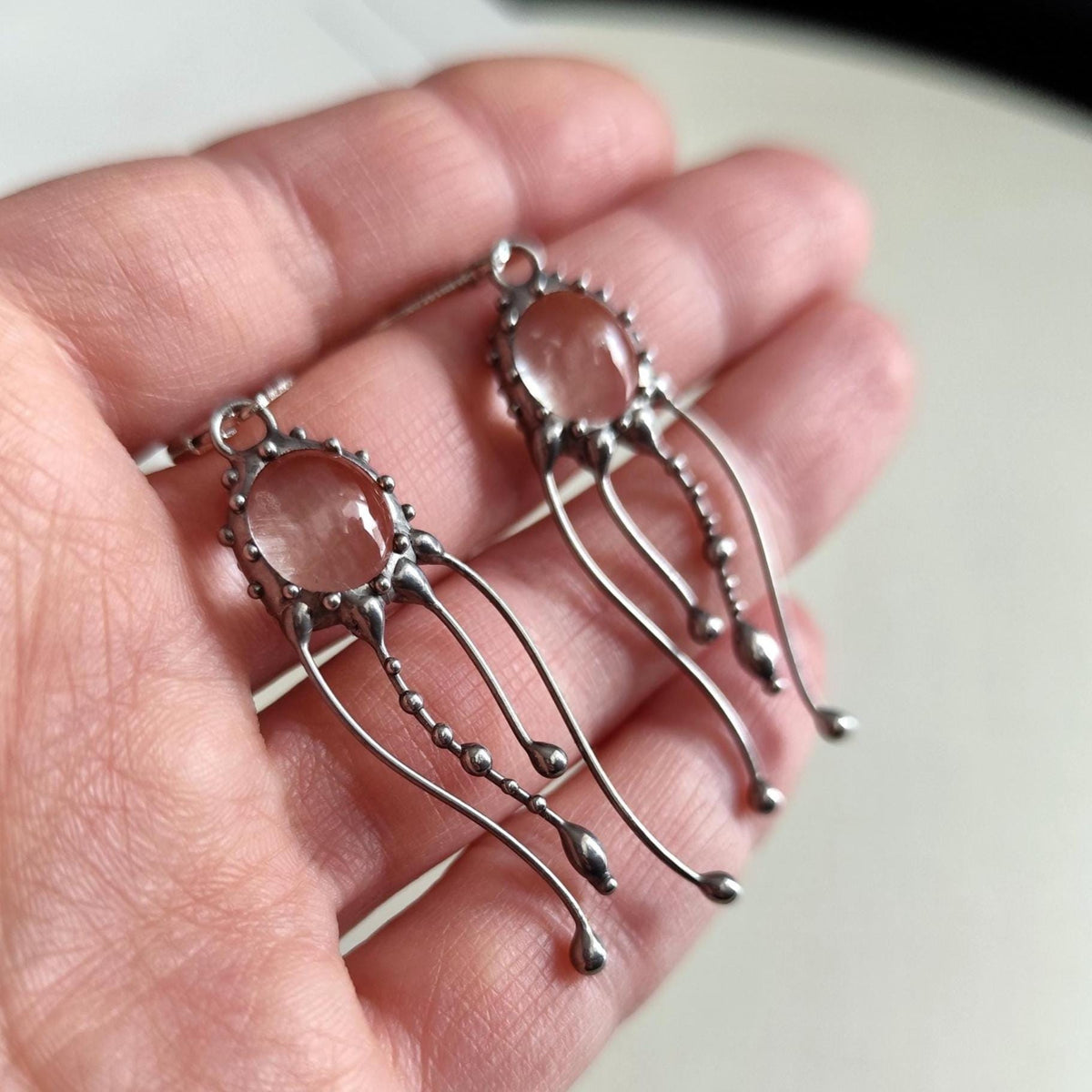 Clear Stained Glass Jellyfish Earrings – Silver Tone