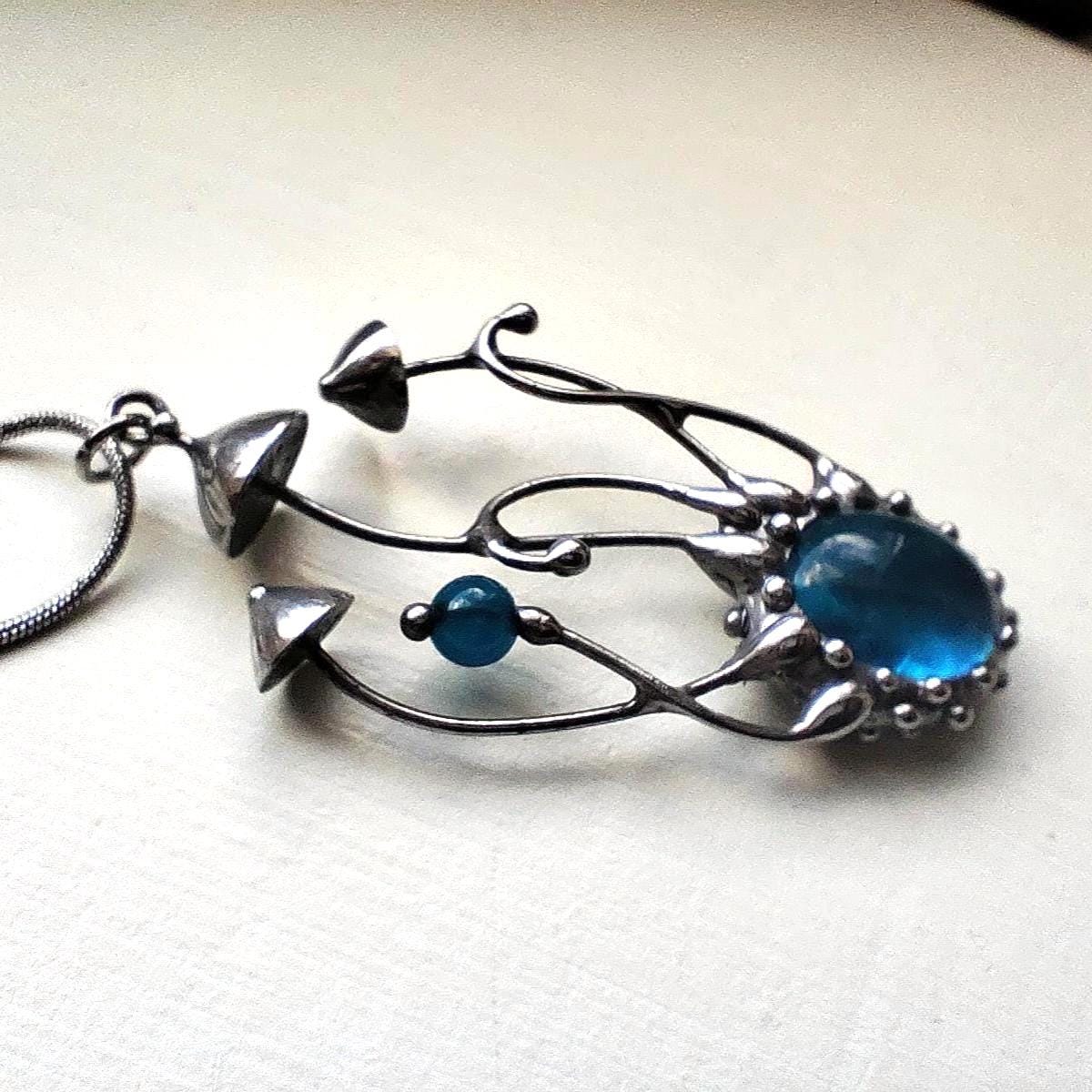 Blue Kiln-Fused Glass Mushroom Necklace – Silver Tone
