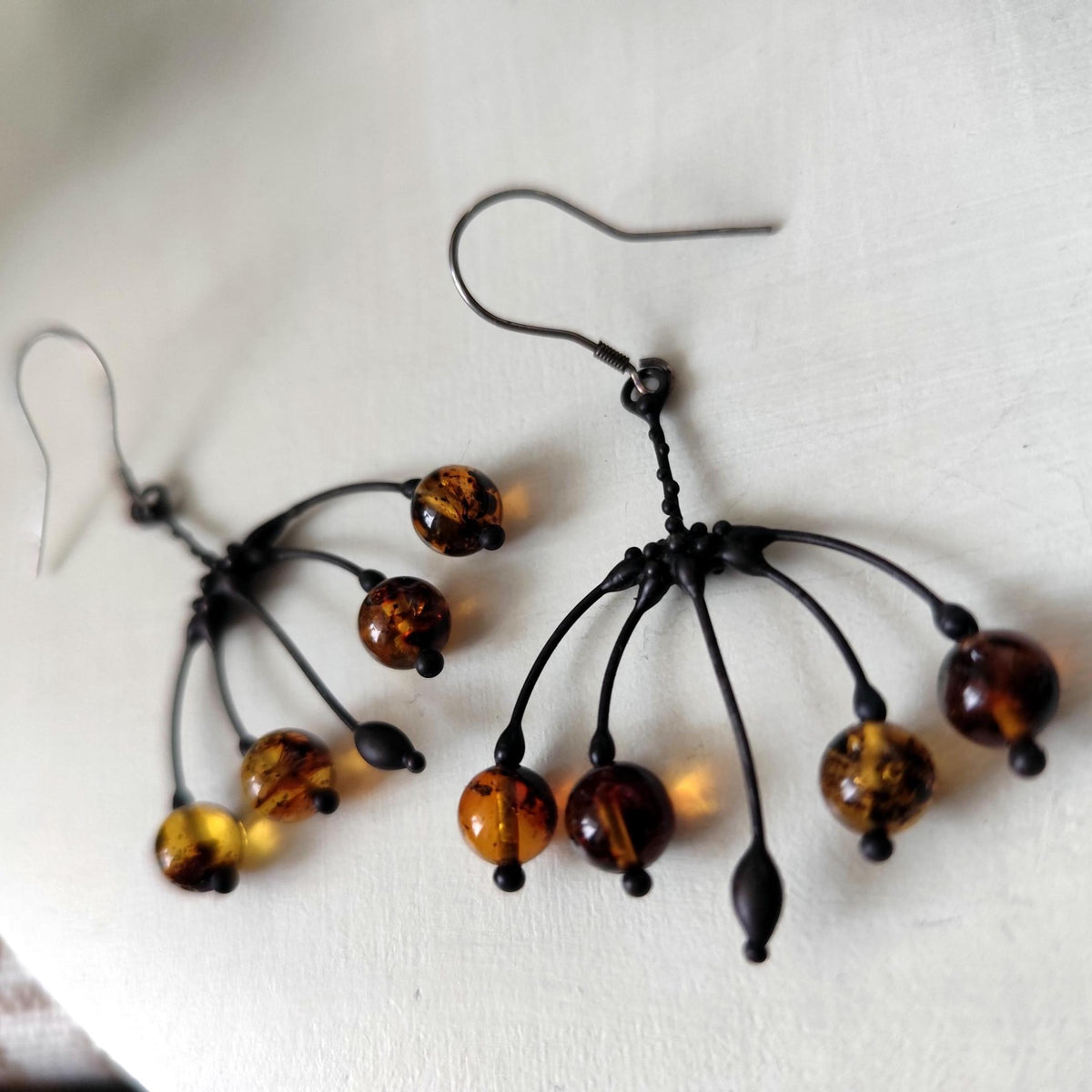 Amber Flower Earrings – Blackened Copper