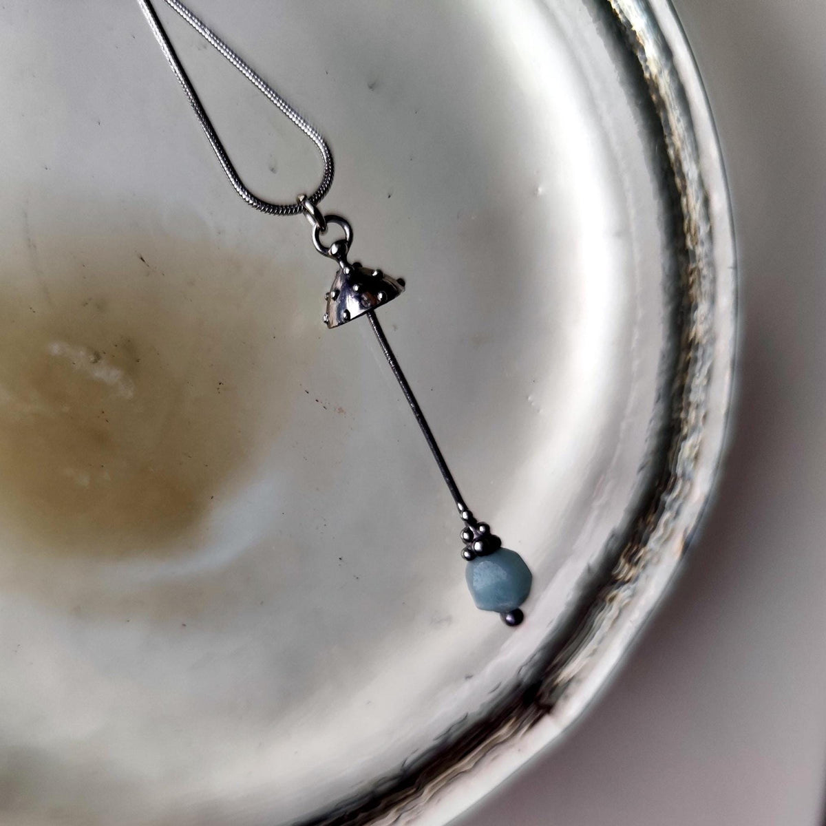 Amazonite Amanita Mushroom Pendant Necklace – Silver Tone