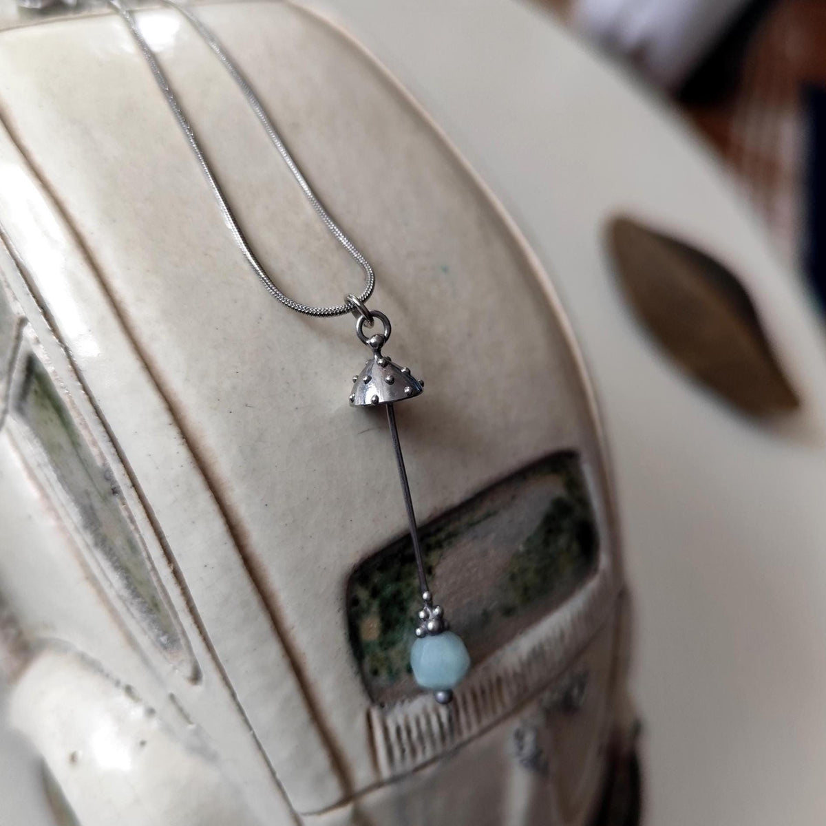 Amazonite Amanita Mushroom Pendant Necklace – Silver Tone