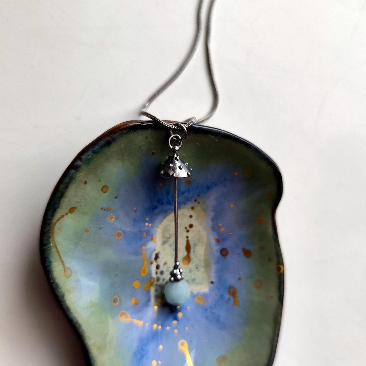 Amazonite Amanita Mushroom Pendant Necklace – Silver Tone