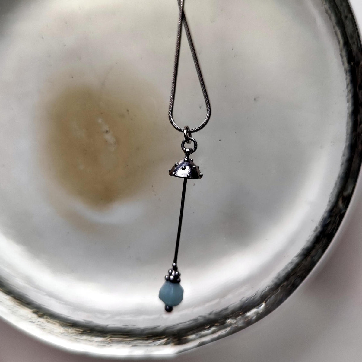 Amazonite Amanita Mushroom Pendant Necklace – Silver Tone
