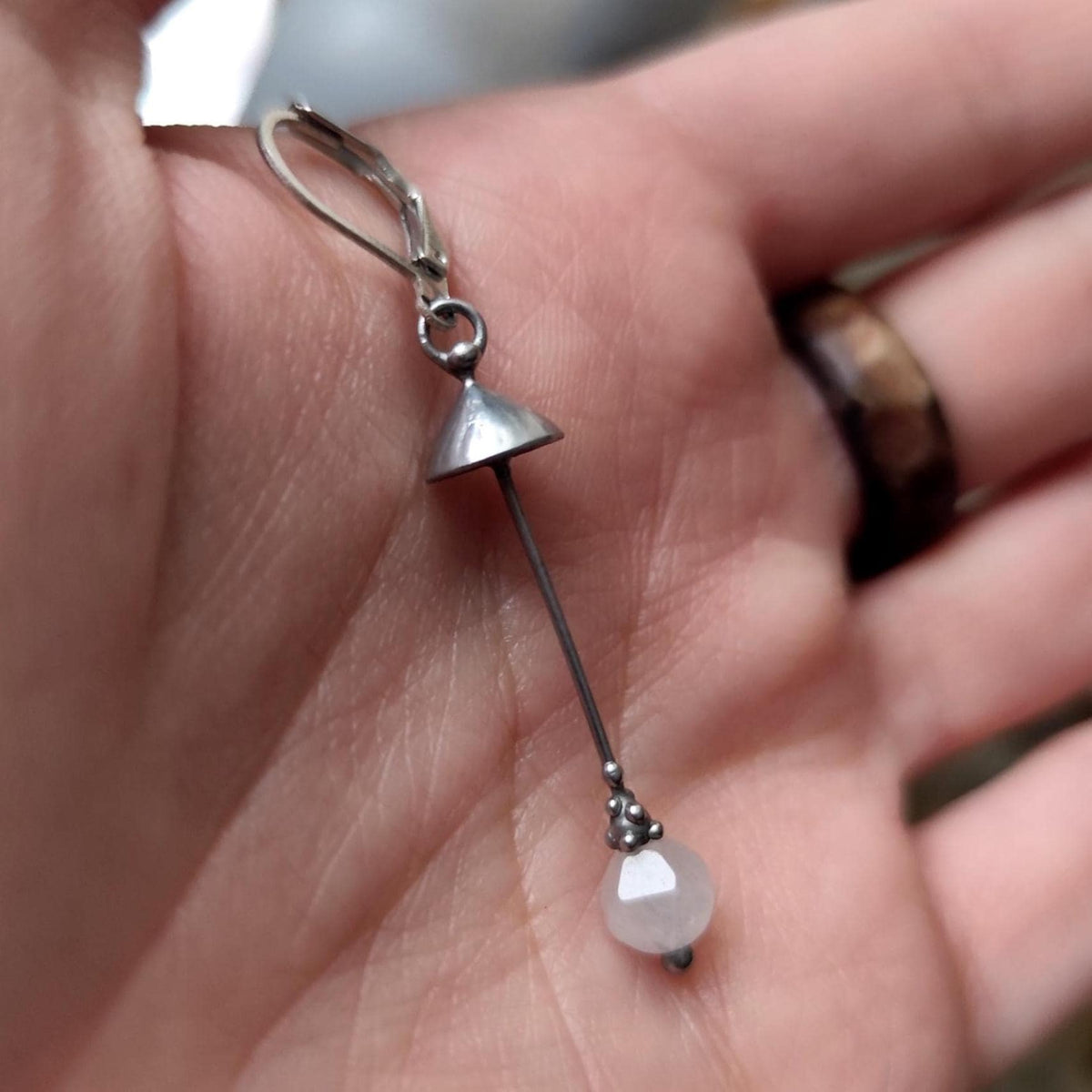 Rose Quartz Mushroom Single Earring – Silver Tone