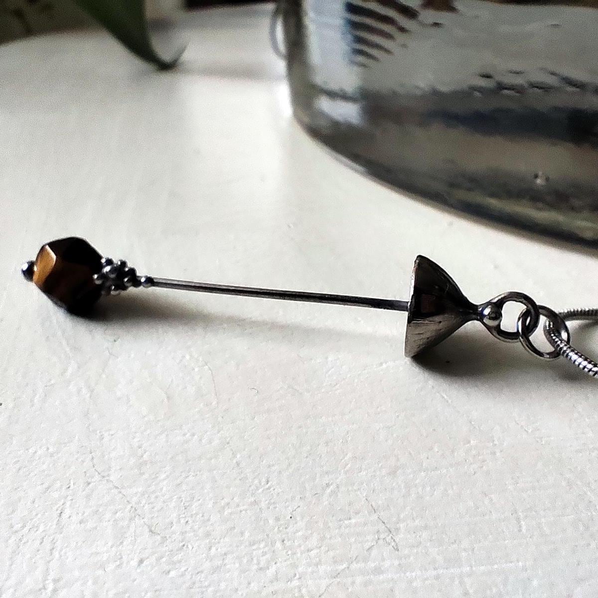 Tiger’s Eye Mushroom Pendant Necklace – Silver Tone
