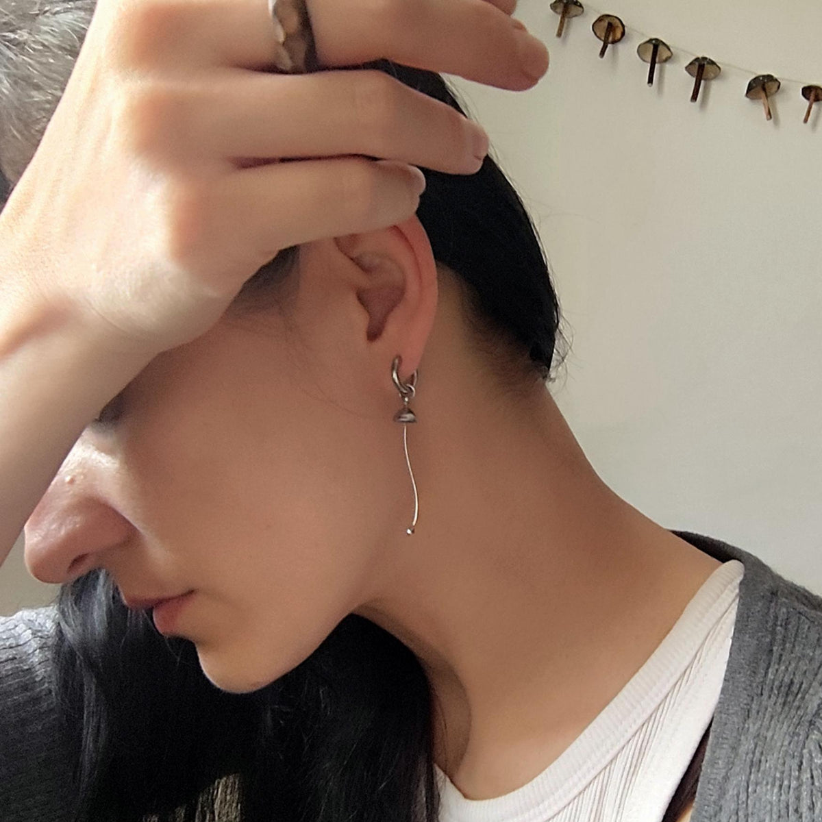 Silver Tone Mushroom Single Earring – Copper & Pewter Mycology