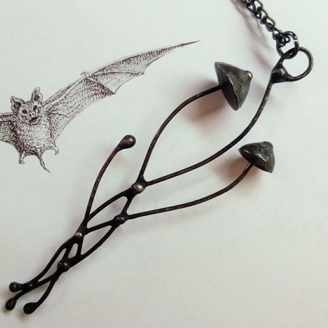 Long Mushroom Pendant Necklace – Blackened Copper