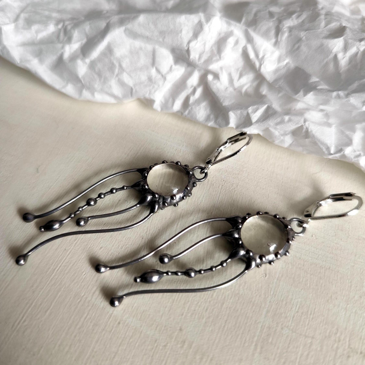 Clear Stained Glass Jellyfish Earrings – Silver Tone