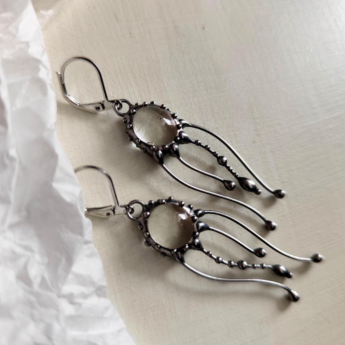 Clear Stained Glass Jellyfish Earrings – Silver Tone