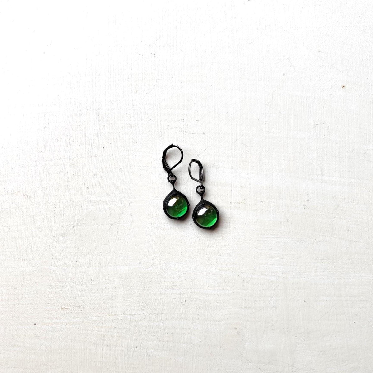 Green Stained Glass Suncatcher Earrings – Blackened Copper