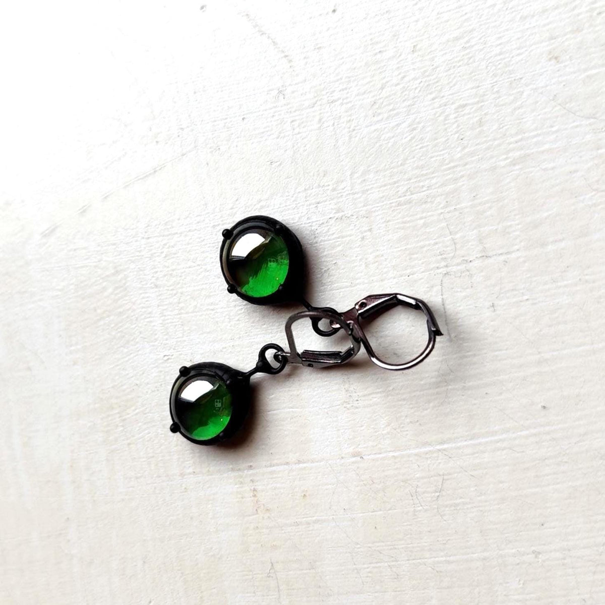Green Stained Glass Suncatcher Earrings – Blackened Copper