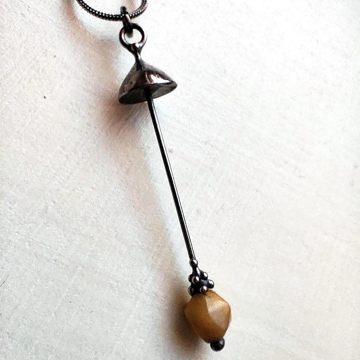 Yellow Jade Mushroom Pendant Necklace – Silver Tone