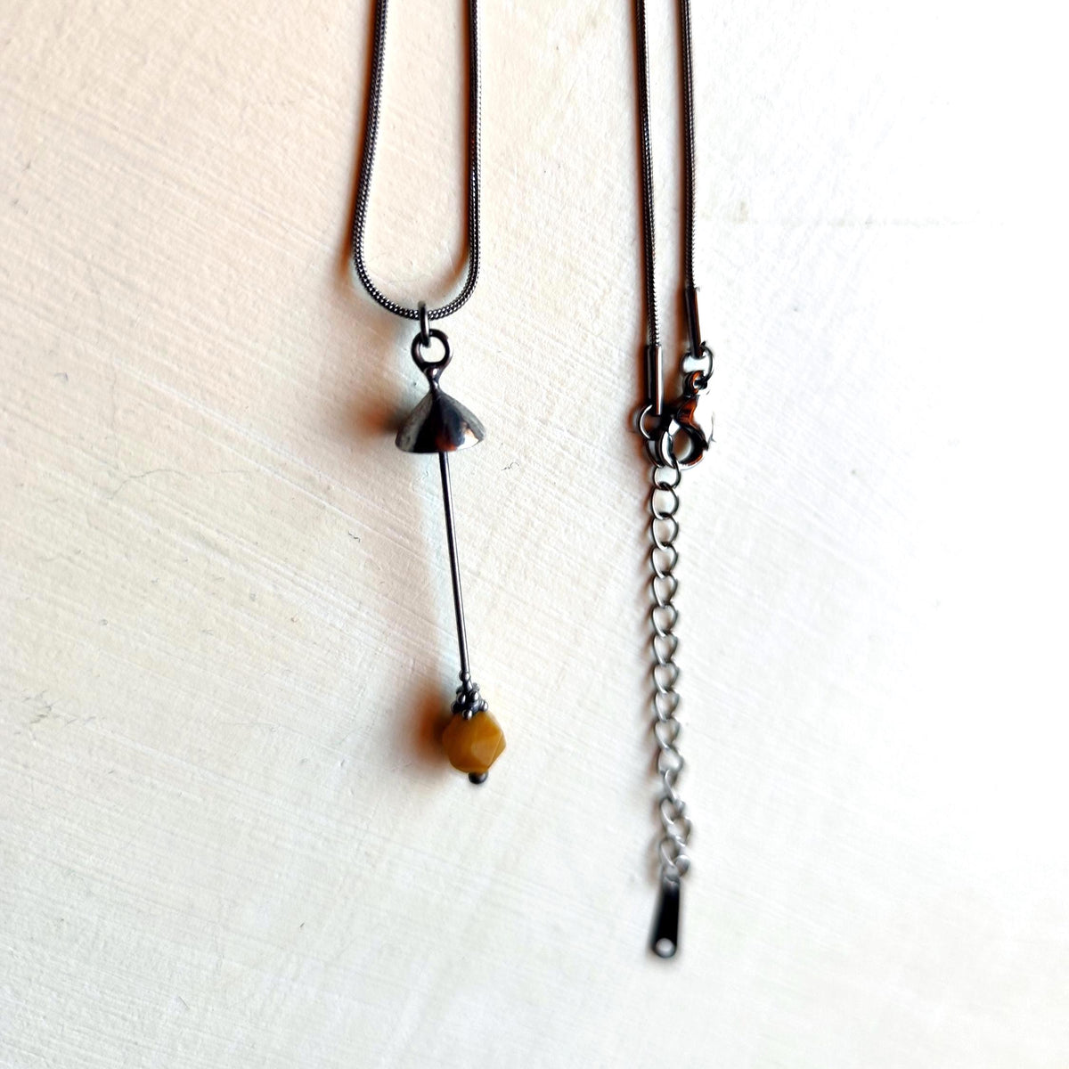 Yellow Jade Mushroom Pendant Necklace – Silver Tone