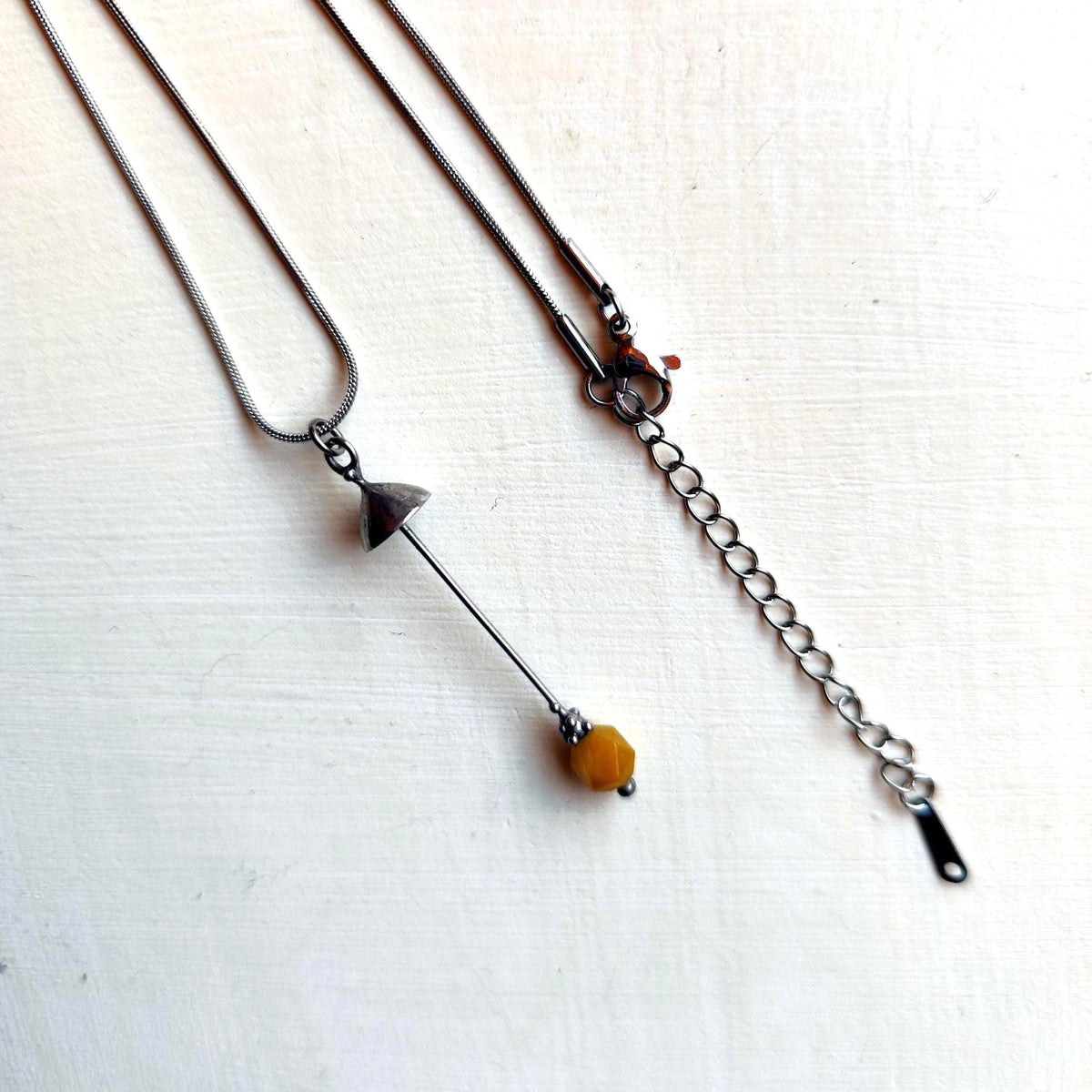 Yellow Jade Mushroom Pendant Necklace – Silver Tone