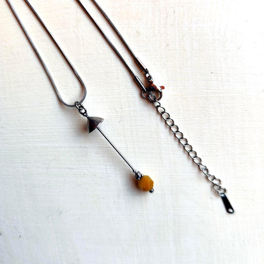 Yellow Jade Mushroom Pendant Necklace – Silver Tone