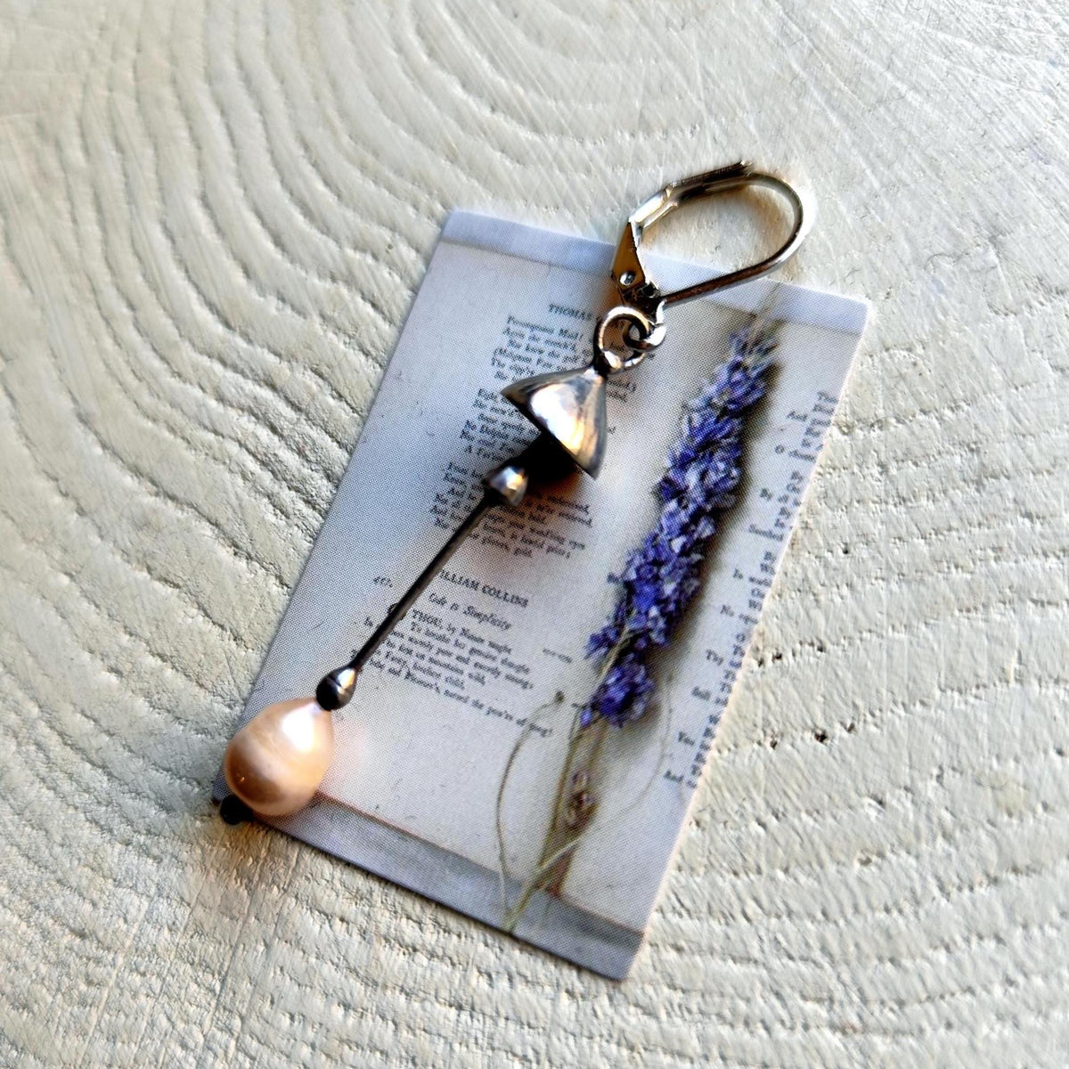 White Pearl Mushroom Single Earring – Silver Tone Copper Mycology