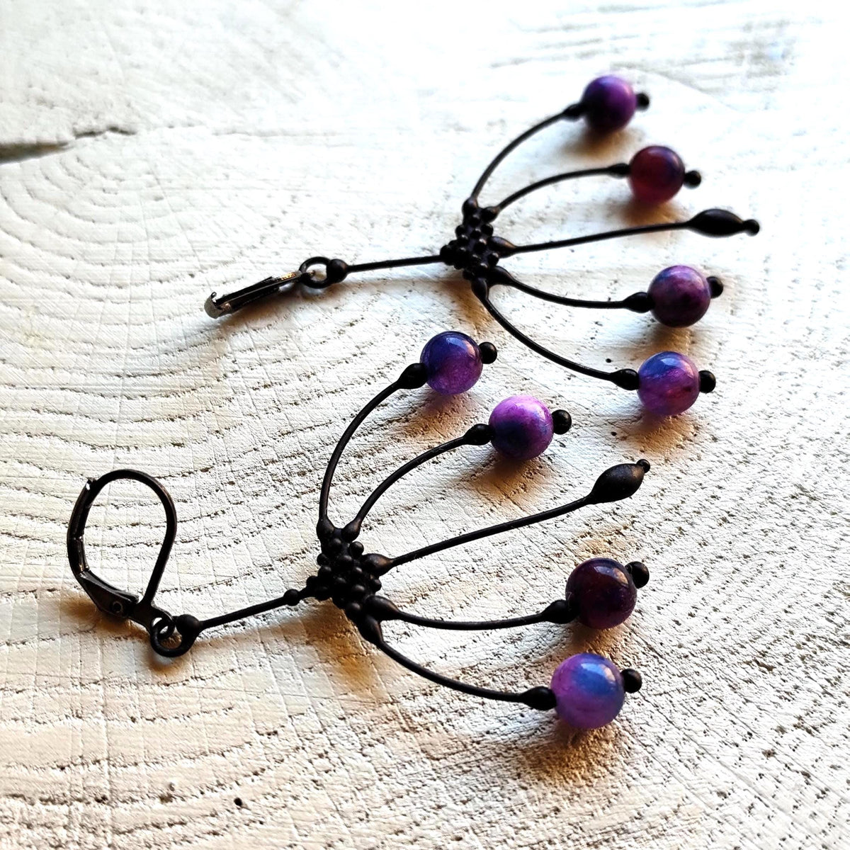 Sugilite Flower Earrings – Blackened Copper