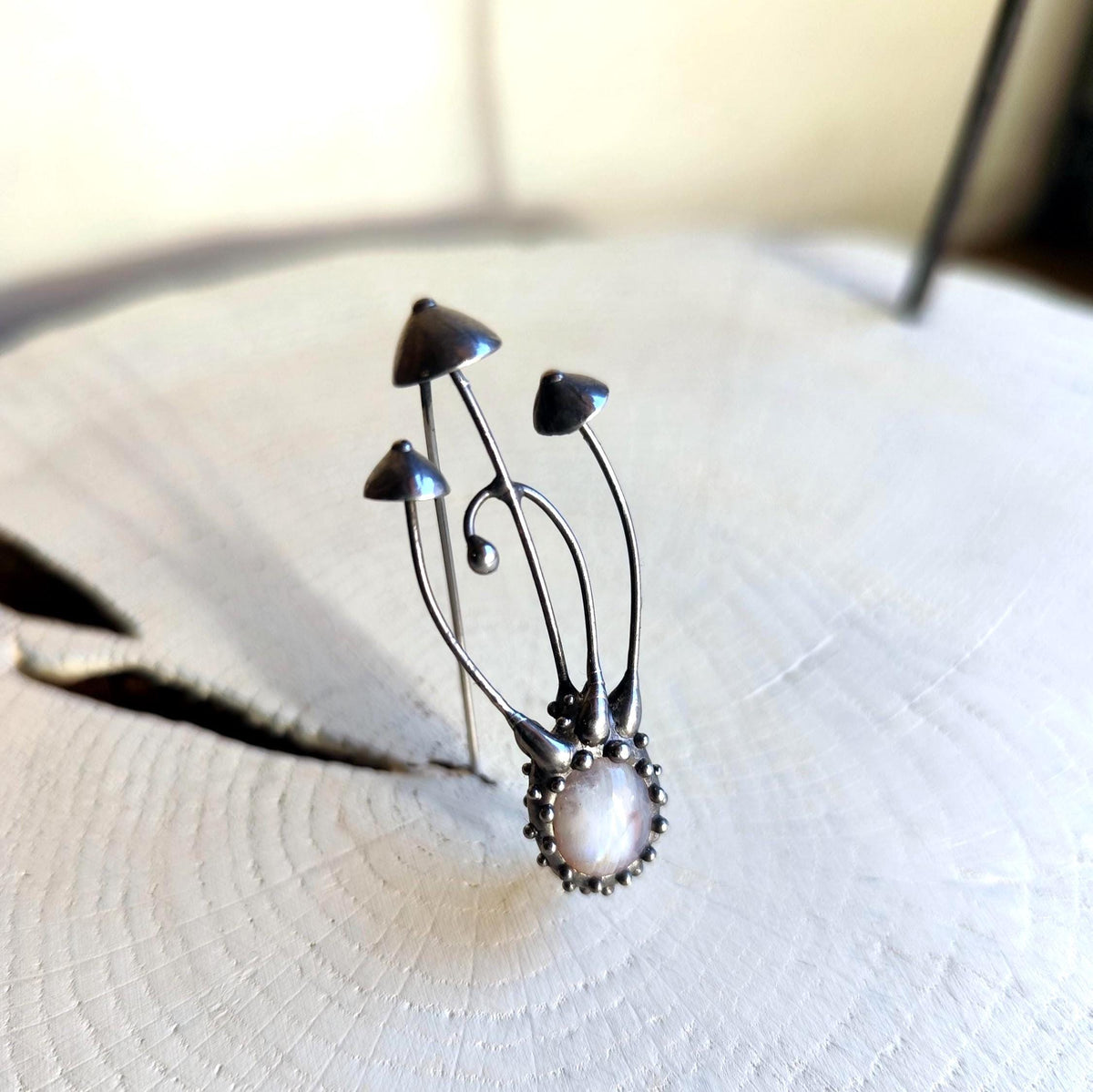 Moonstone Mushroom Brooch