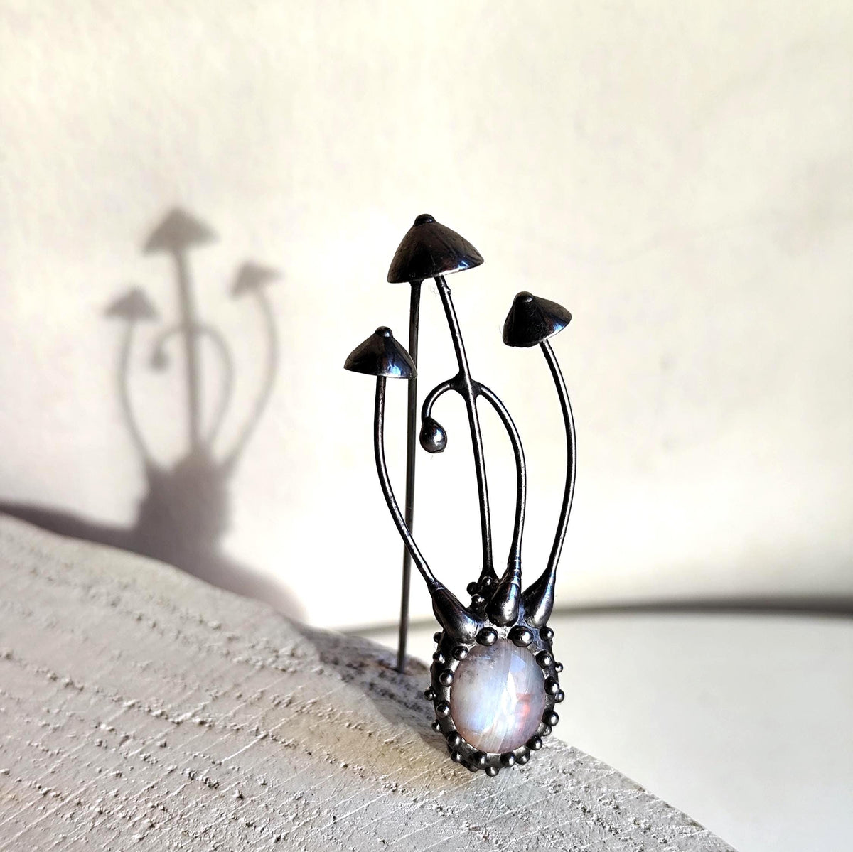 Moonstone Mushroom Brooch