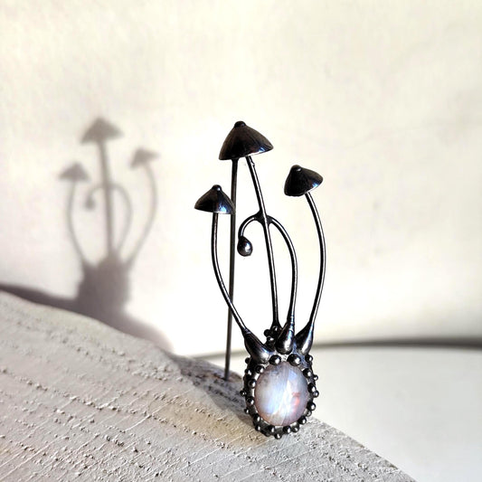 Moonstone Mushroom Brooch