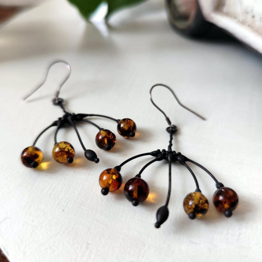 Amber Flower Earrings – Blackened Copper