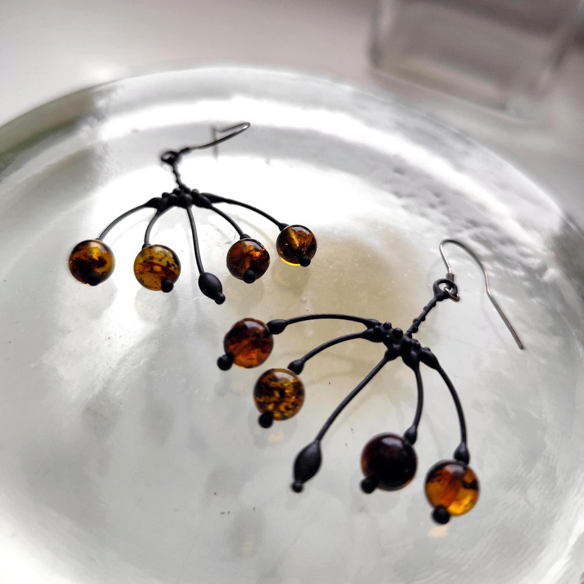 Amber Flower Earrings – Blackened Copper