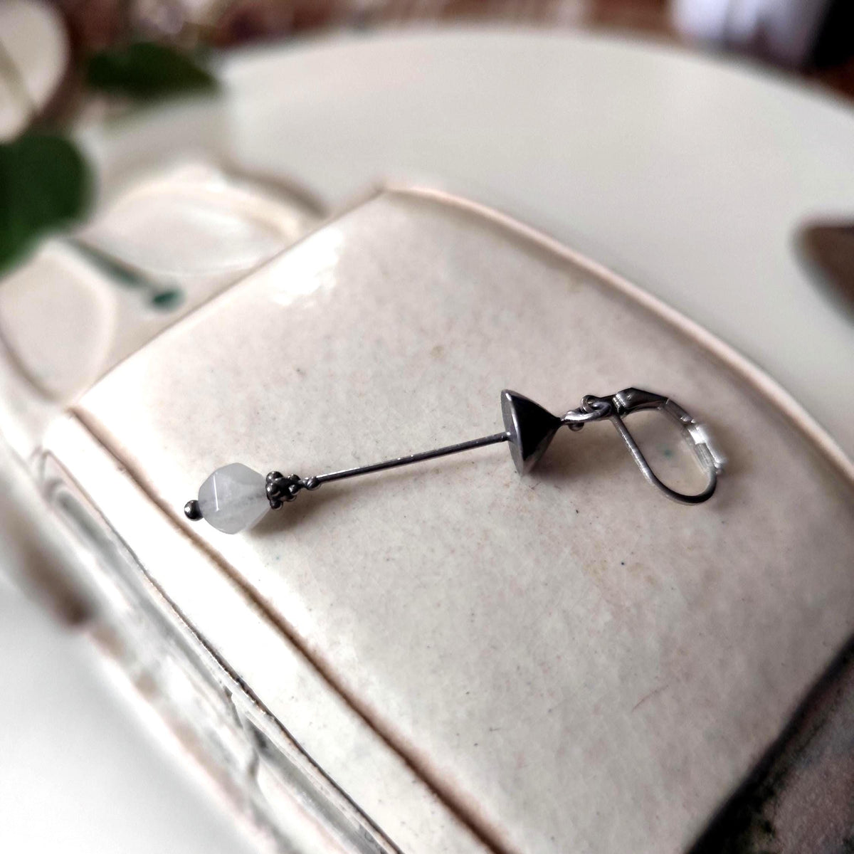 Rose Quartz Mushroom Single Earring – Silver Tone