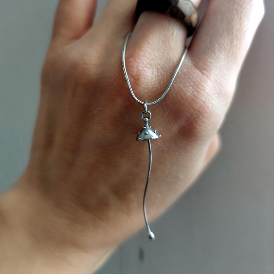 Silver Tone Amanita Mushroom Necklace – Copper & Pewter Toadstool Pendant – Mycology