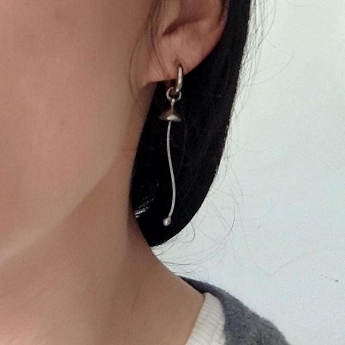 Silver Tone Mushroom Single Earring – Copper & Pewter Mycology