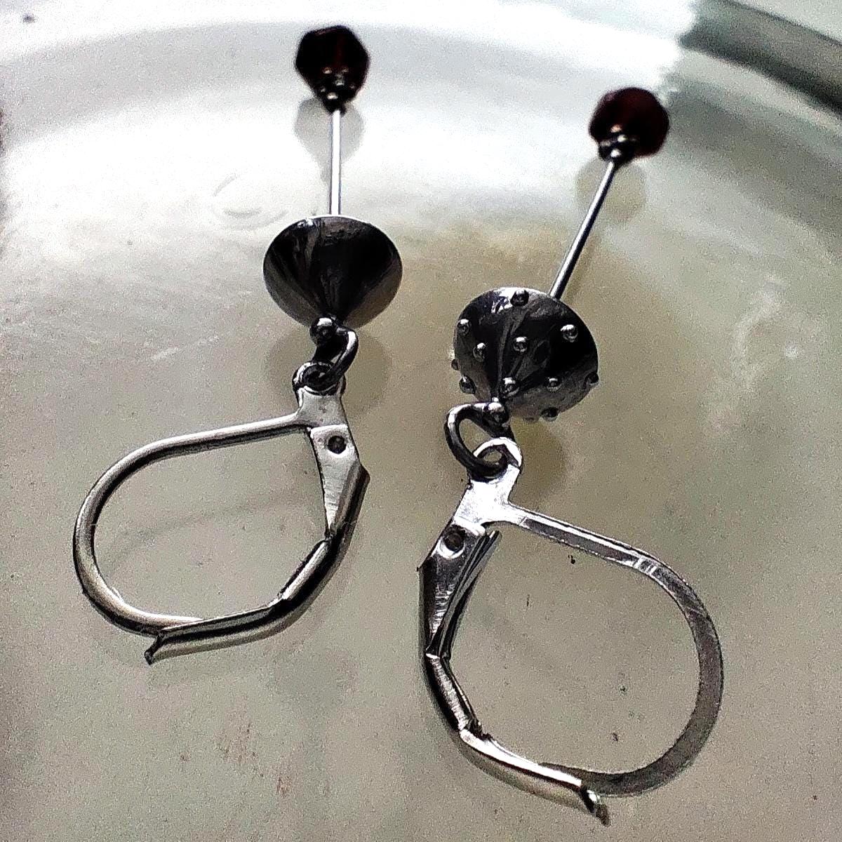 Red Agate Amanita Mushroom Asymmetrical Earrings – Silver Tone