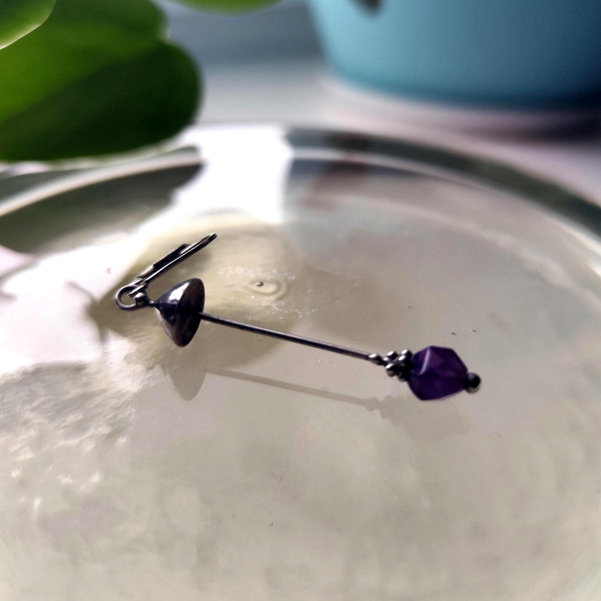 Amethyst Mushroom Single Earring – Silver Tone