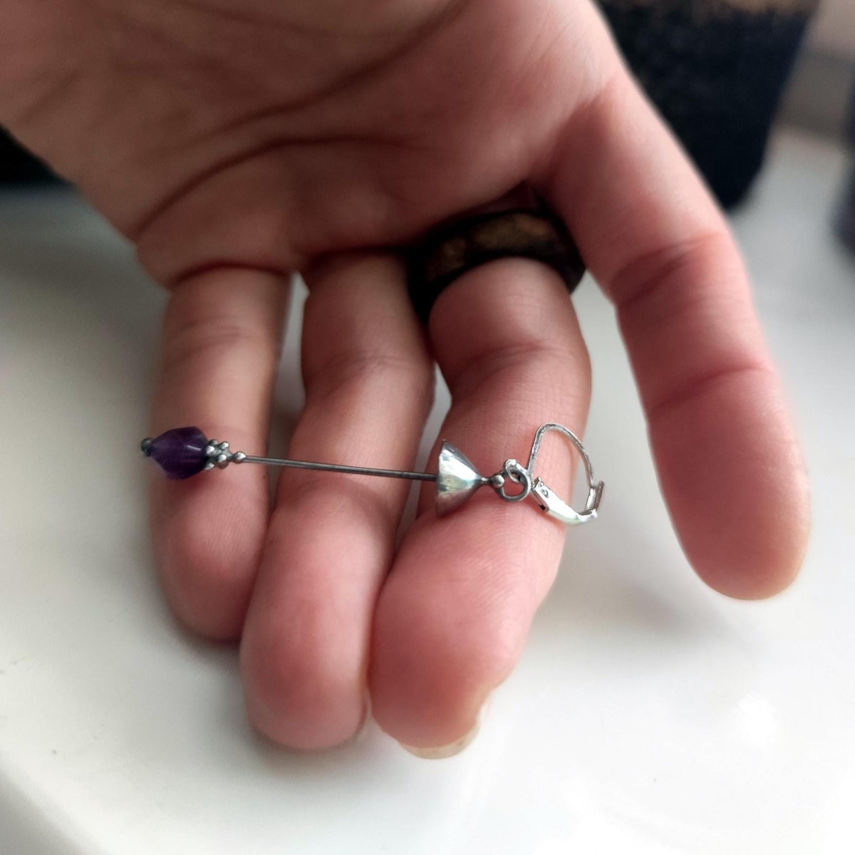 Amethyst Mushroom Single Earring – Silver Tone